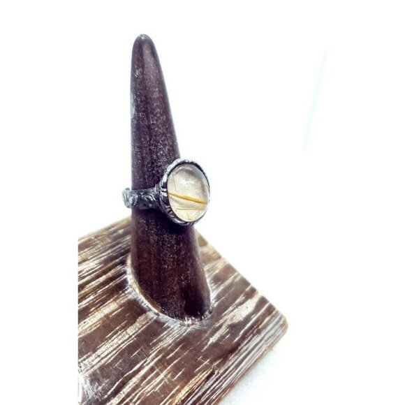 Gold rutilated quartz crystal Ring handmade - Picture 4 of 12